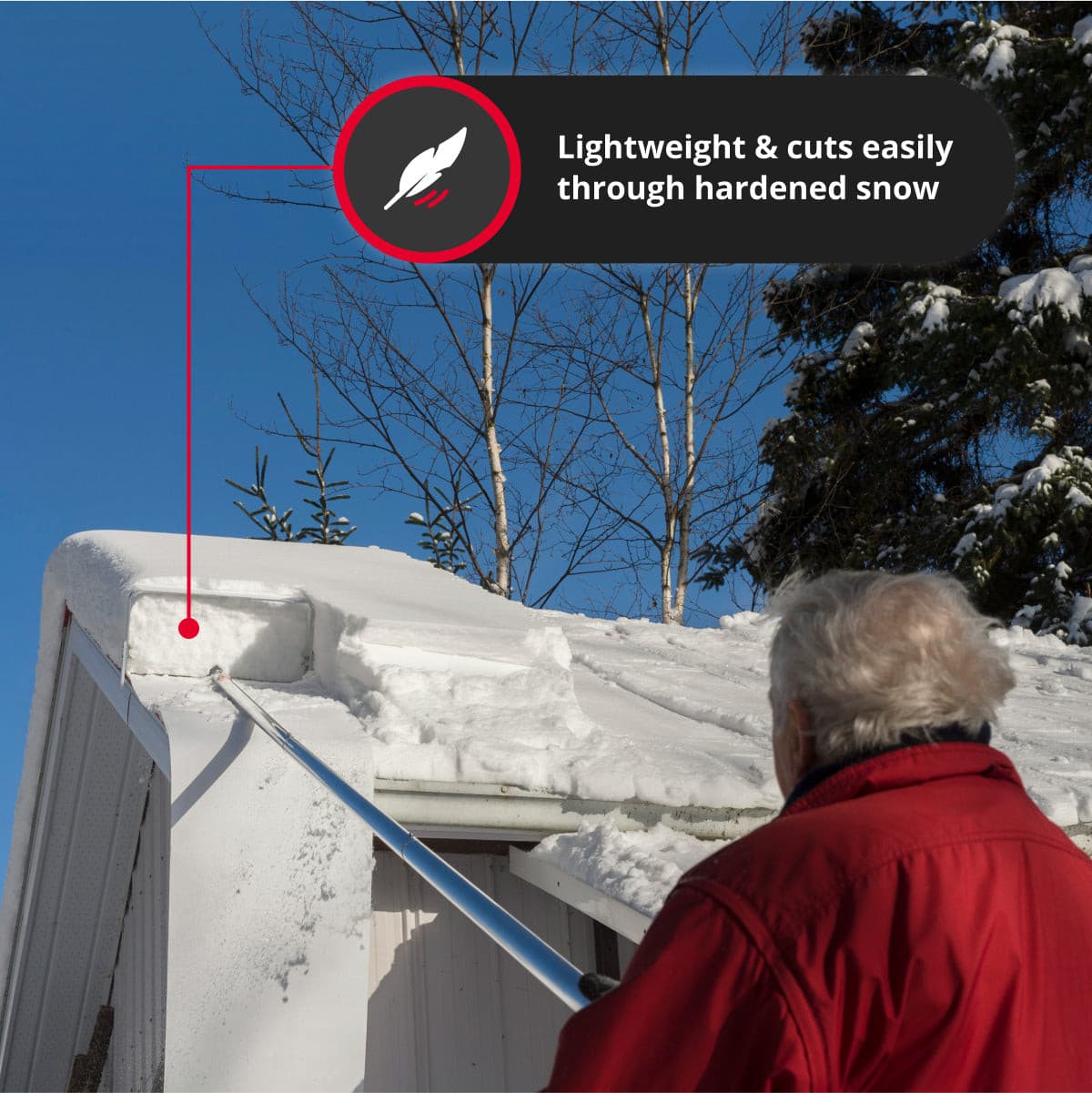 SnowPeeler PREMIUM - Long Handle Roof Rake with a 30 ft. (9 m.) reach, a Curved Handle Adapter and a 10 ft. (3 m.) Snow Slide.