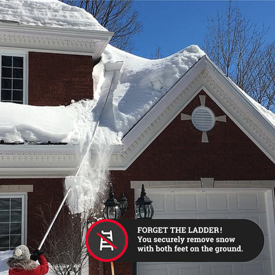 SnowPeeler PREMIUM - Long Handle Roof Rake with a 30 ft. (9 m.) reach, a Curved Handle Adapter and a 10 ft. (3 m.) Snow Slide.